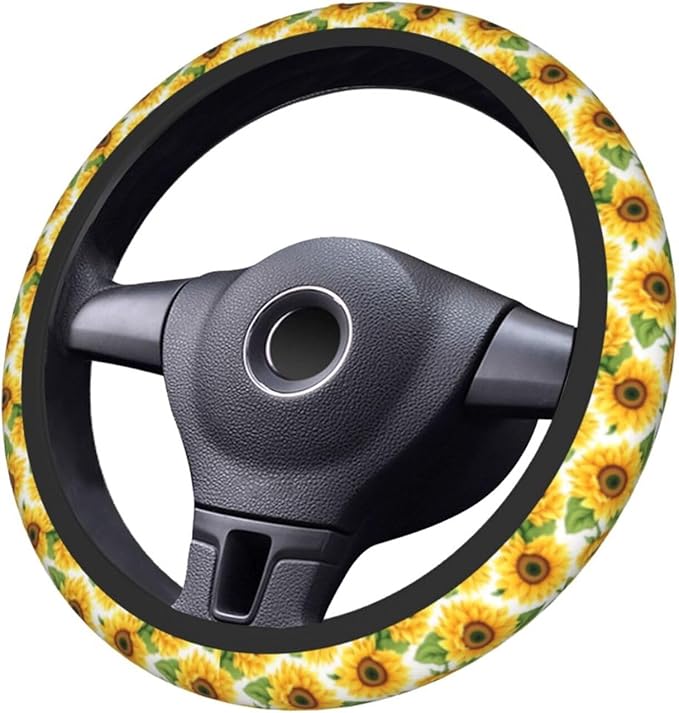 Sunflower Cute Steering Wheel Cover Non-Slip Breathable Sweat-Absorbent Suitable for SUV Van Truck Car Universal Protection Accessories 15 Inch Suitable for Women Men