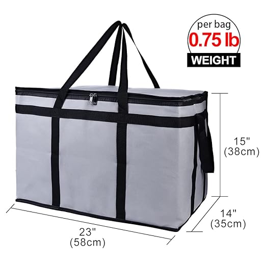 Bodaon Insulated Food Delivery Bag for Hot and Cold Meal, XXX-Large Grocery Tote Insulation Bag for Catering, Pizza Warmer, Grey, 1-Pack