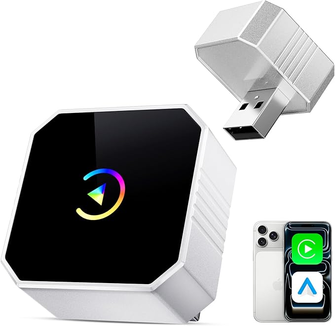 2026 Mini Wireless CarPlay Adapter Upgrade Wired to Wireless for CarPlay & Android Auto Plug and Play Fast Auto-Reconnect Stable Control Zero Delay for iPhone iOS 10+ & Android 11+