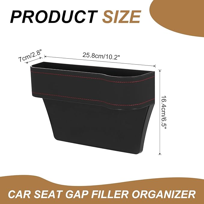 HARFINGTON 2pcs Car Seat Gap Filler Organizer 10.2 x 6.5 x 3.1 Inch ABS+Leather Universal Car Organizer Storage Box Between Seat and Console (Left+Right) with Cup Holders for Phone, Black