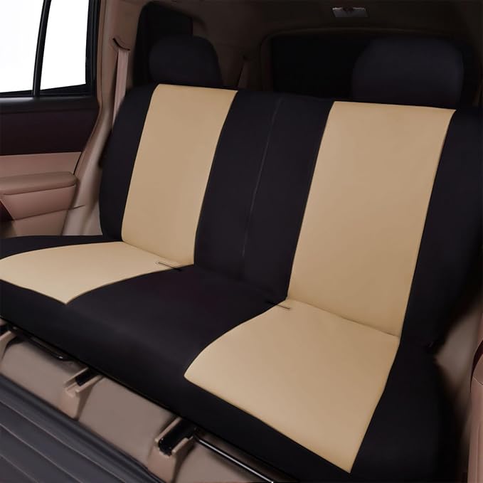 Flying Banner Car Seat Covers Set Beige Tan Front Seats Rear Bench Polyester car seat Protectors Easy installations Rear Bench Split Classic Man Lady