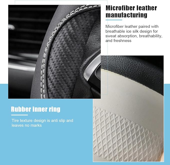 Mandark Car Steering Wheel Cover, 15 Inchs Microfiber Leather Non-Slip Vehicle Steering Wheel Protector, Breathable Auto Interior Protection Accessories, Universal for SUV Sedan Truck (Black/White)