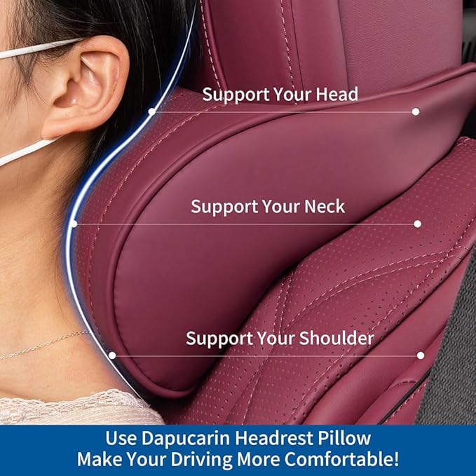 Car Headrest Memory Foam Neck Pillow for Driving with Leather Cover Soft Comfortable Seat Head Pillow Cushion for Most Cars SUV Sedan Home Office Red (2PC)