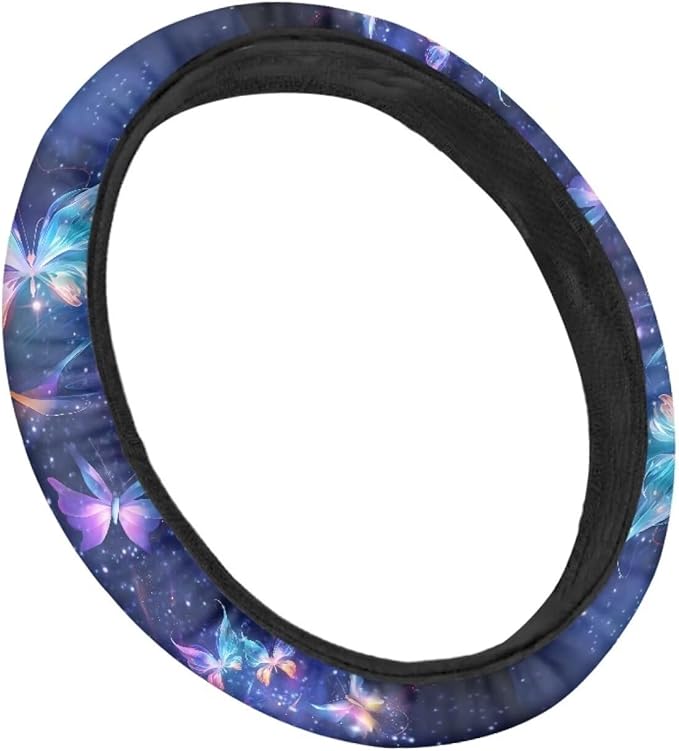 AFPANQZ Galaxy Butterfly Steering Wheel Covers for Women Car Accessories Interior Decor Car Steering Wheel Covers Anti-Slip Soft Grip 14-15 inch Stretch-on Steering Wheel Protector Cover