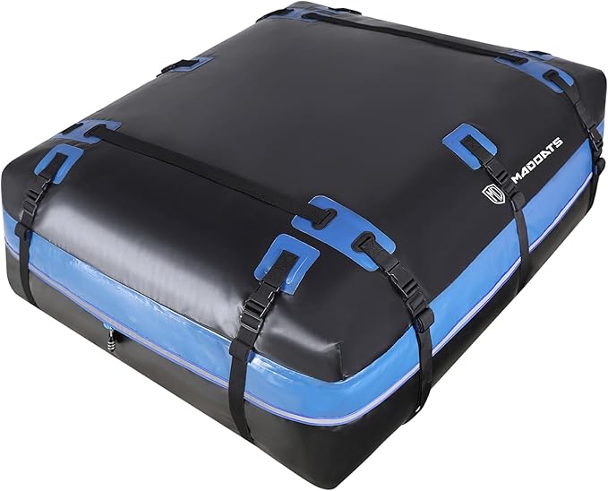Rooftop Cargo Carrier, 22 Cubic Ft Car Roof Cargo Carrier for All Vehicles, 840D Waterproof Car Top Carrier with Anti-Slip Mat, 6 Hooks, Storage Bag,Zipper Lock for Tripping & Moving - Blue