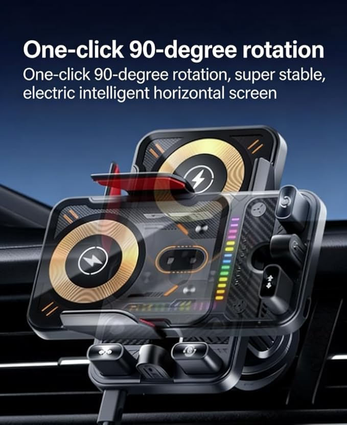 15W Car Air Vent Wireless Charging Phone Mount - Auto-Clamp Qi Fast Charger for iPhone Android, 90° Rotatable Phone Holder for Universal Car Vent Mounting