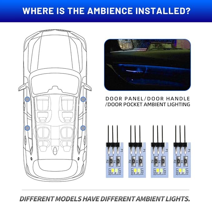 NJSBYL 4PCS LED Door Handle Circuit Board for B-MW 3 4 5 Series X1 M4 Gran Turismo Touring Sedan Convertible Coupe F10 F30 F31 F32 F33 F34 F36 F48 F82 F83 Blue-White Ambient Lighting