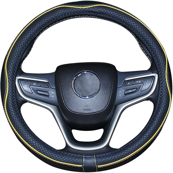 Mayco Bell Large Size Steering Wheel Cover Anti-Slip,Safety,Soft,Breathable,Durable,Full Surround,Comfortable Grip Microfiber Leather (15.5-16 inch, Black Yellow)
