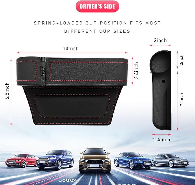 Car Seat Gap Filler with Cup Holder Expander, Automotive Front Seat Storage with Cup Holder, Console Seat Gap Filler Storage Box for Mug Bottle Keys, Car Accessories (Driver Side)