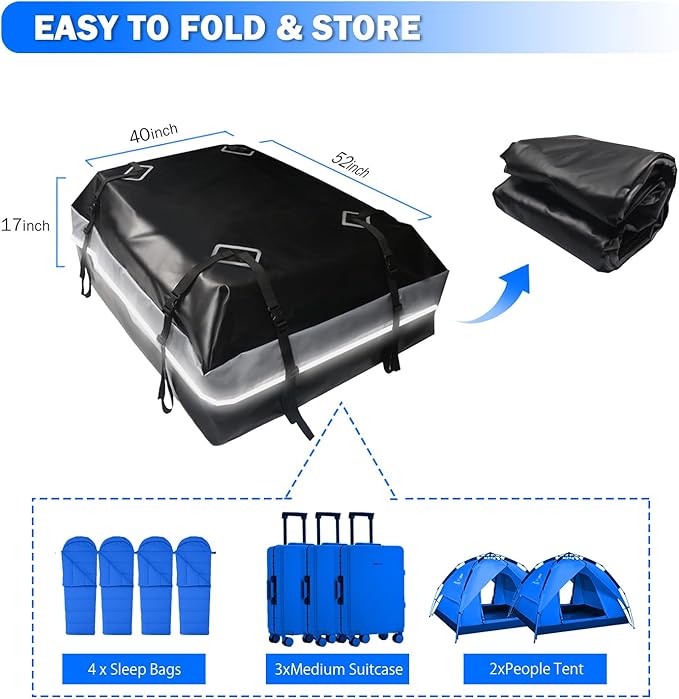 Car Rooftop Bag Cargo Carrier Bag 21 Cubic Feet Waterproof Heavy Duty for All Cars with/Without Rack Including Anti-Slip Mat 2 Luggage Locks 2 Extra Straps 6 Strong Nylon Straps Storage Bag