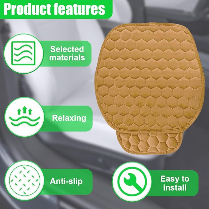 Car Seat Cover, Soft Plush Auto Bottom Seat Covers, Anti Slip Vehicle Front Seat Cushion Protector, Comfortable Car Interior Seats Pad Mat Accessories for Sedan, SUV, Truck (Brown)
