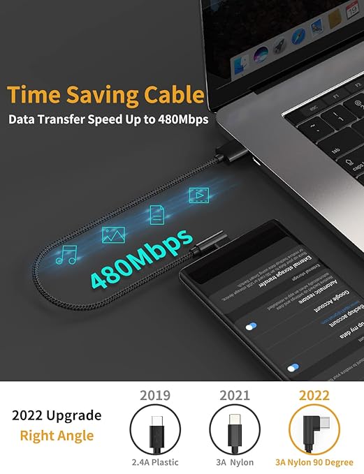 1FT 90 Degree USB C Cable Short, 3Pack Right Angle USB Type C Charger Cable Fast Charging, 3A USB A to USB C Nylon Braided Cord for iPhone 17 16 15 Pro Max Plus, Galaxy S24 S23,Note 20, Moto G, LG,PS5