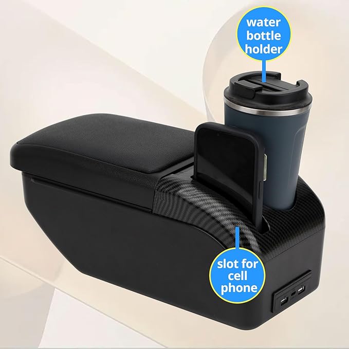 AULPHIKE Compatible with Nissan Versa Armrest 2020-2024 Car Center Console Organizer Armrests Double Layer Storage with USB Ports（Black Style）