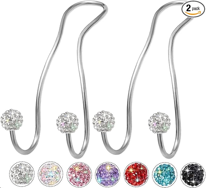 MTGOCHA Bling Purse Hook for Car Headrest, Upgraded Cute Car Seat Hooks for Bag Handbag, Durable Stainless Auto Purse Hanger Holder 2 Pack, White