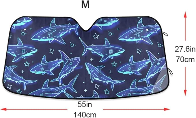 Cute Sharks Blue Windshield Sunshade Car Sun Shade Blocks UV Rays Visor Protector Accordion Folding Sun Reflector Auto Sunshade for Truck SUV