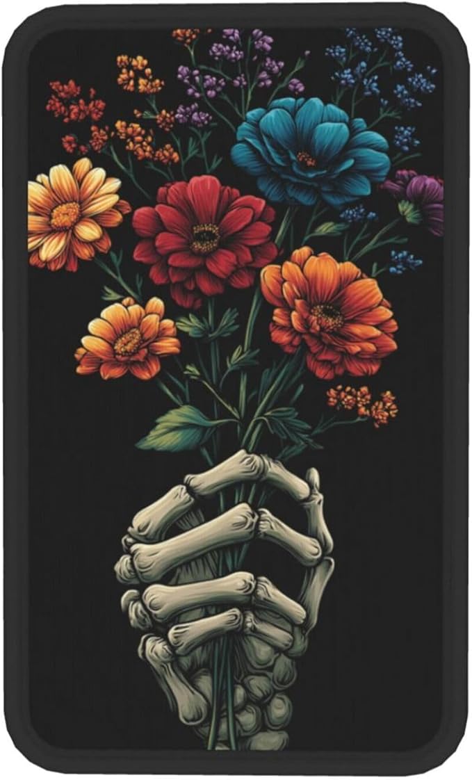 Universal Car Center Console Cushion Pad, Colorful Flowers Skull Hands Soft Waterproof Car Center Console Cover Auto Armrest Seat Box Cover Protector for Most Vehicle SUV Truck Car
