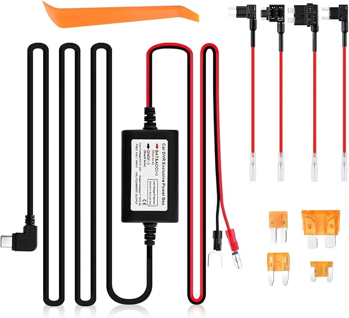 9.68Ft Type C Dash Cam Hardwire Kit 12-30V to 5V,Hardwire Kit for Dash Camera Includes 5A Blade Fuse/Fuse Tap/Power Cable/Tool,Dashcam Hardwires Kits USB C with Low Voltage Protection