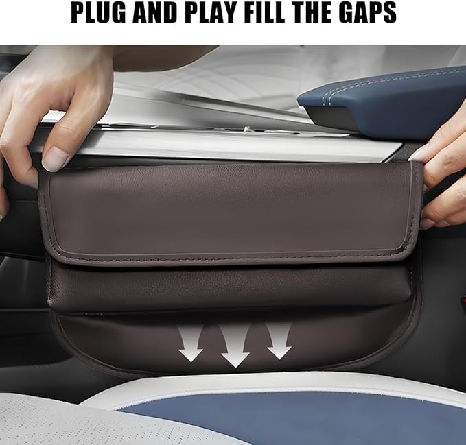 Car Seat Gap Filler Organizer, Leather Vehicle Side Seat Gap Storage Box with Lid for Phone Key Card, L-Capacity Auto Interior Organization, Universal for SUV Sedan Truck (Brown)