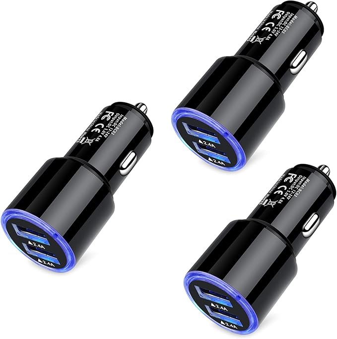 Car Charger, 3Pack 4.8A Rapid Car Phone Charger - USB Cigarette Lighter for iPhone 15 14 13 12 11 Pro Max SE XR XS X 8 7 6, Samsung Galaxy S23 S22 S21 S20 A13 A32 S10 S9 S8 S7, Android