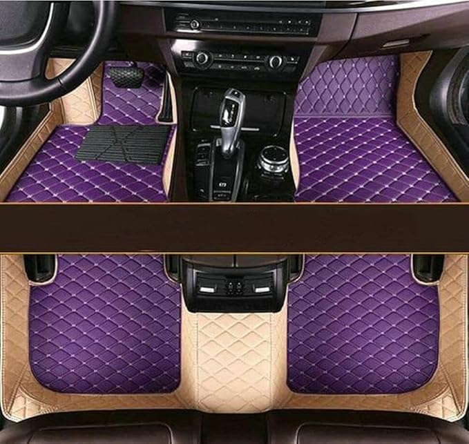 Custome Car Mats Accessories All Weather Floor mats Compatible with Automotive Floor Mats Passenger car mats (Beige Purple)