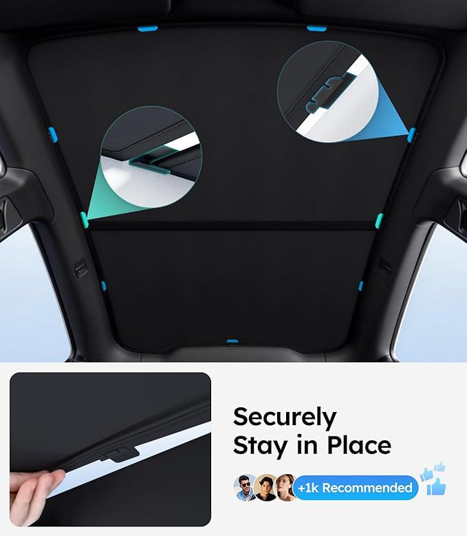 Wigoo Tesla New Model Y Juniper Accessories Sunshade Roof [Never Sag, Nano Ice-Crystal Coatings] Heat Insulation Glass Roof Sun Shade, Accessories for Tesla New Model Y 2025 2026 Launch, Black