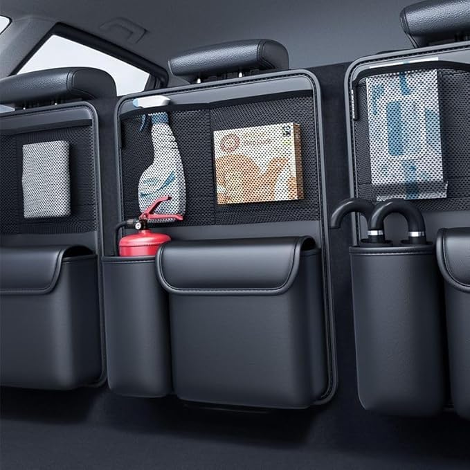 Car Trunk Organizer Backseat Storage Bag for Honda CRV Hybrid 2023-2026, Heavy Duty Hanging Cargo Net Pocket Space Saving Leather Interior Accessories,2pcs