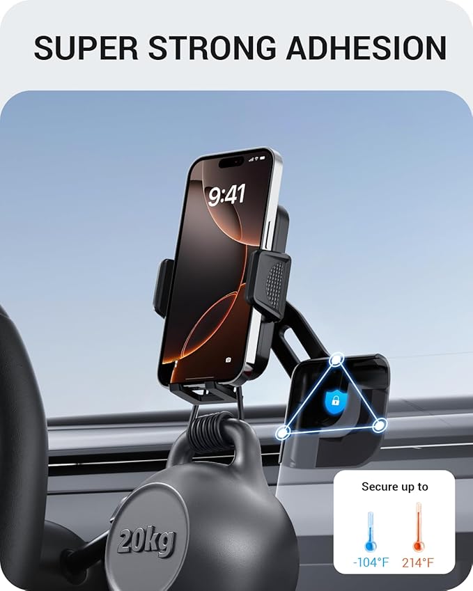 BASENOR 2025 2026 Tesla Model Y 3 Phone Mount Holder Strong Adhesion 360° Adjustable Cell Phone Holder Stand Tesla Model Y Juniper Tesla Model 3 Highland Interior Accessories Fit for iPhone & Android