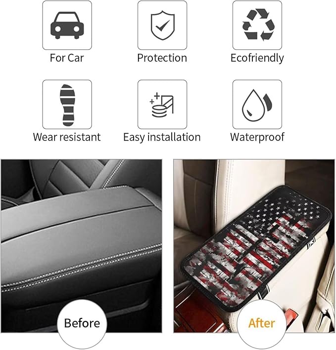 American Flag Center Console Cover Patriot Star Stripe Cross Polyester Arm Rest Covers Armrest Pad Cushion Car Accessories Fit for Most Cars Sedans Vans Truck Vehicles, SUVs