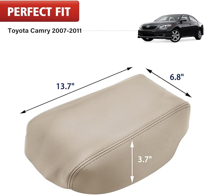 KBH Center Console Cover Replacement for Toyota Camry 2007 2008 2009 2010 2011, Vinyl Leather Armrest Upholstery, Anti-Scratch, Bisque Tan (Leather Part Only)