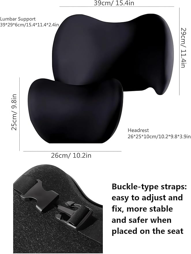 Car Headrest & Lumbar Support Cushion Ergonomic Car Seat Neck Back Rest Pillows Orthopedic Memory Foam Head Rest and Lower Lumbar Support Pillow Set Backrest Driving Seat Office Chair Support (Brown)