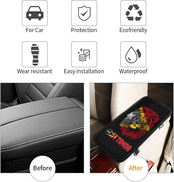 Vintage East Timor Timorese Flag Lion Head Auto Center Console Armrest Cover Car Handrail Box Cushion Pad Mat Universal Fit Most Vehicle Sedan Truck SUV Soft Comfort Decor Accessories
