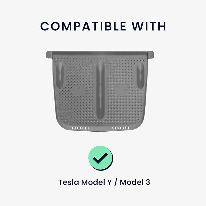 kwmobile Car Central Console Wireless Charging Pad Cover Compatible with Tesla Model Y/Model 3 Cover - Grey
