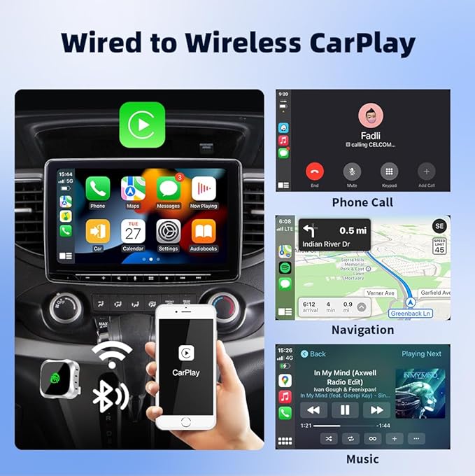 Wireless CarPlay Adapter for iPhone, Convert Wired to Wireless Apple CarPlay Adapter, Plug & Play, No Delay & Stable Control, Mini Size, USB & USB-C/Type-C for Cars 2016+ iOS10+, CarPlay Dongle Black