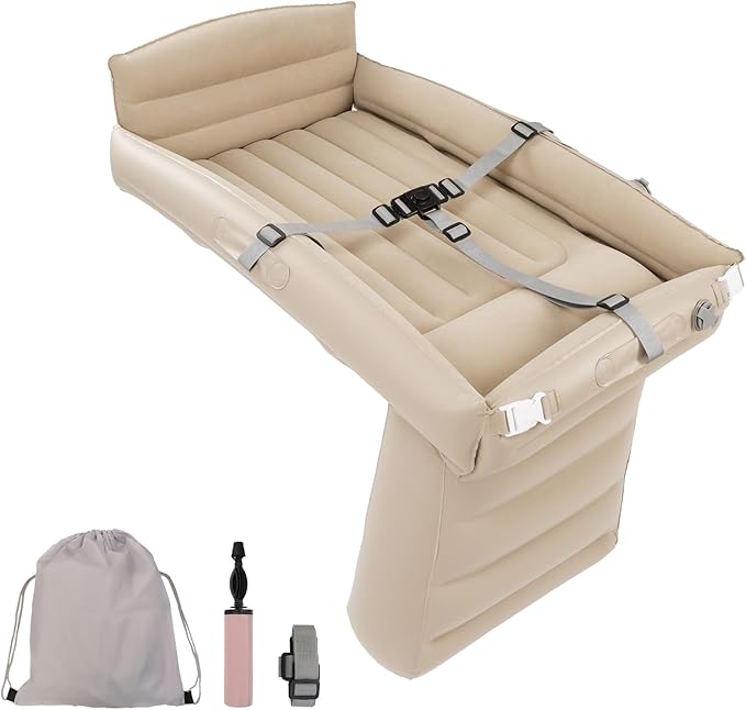 Toddler Travel Bed, Inflatable Airplane Bed for Kids with Side Rails, Pump, Safety Belt, Repair Kit & Carry Bag, Family Travel Essentials for Airplane, Train, Bus, Car