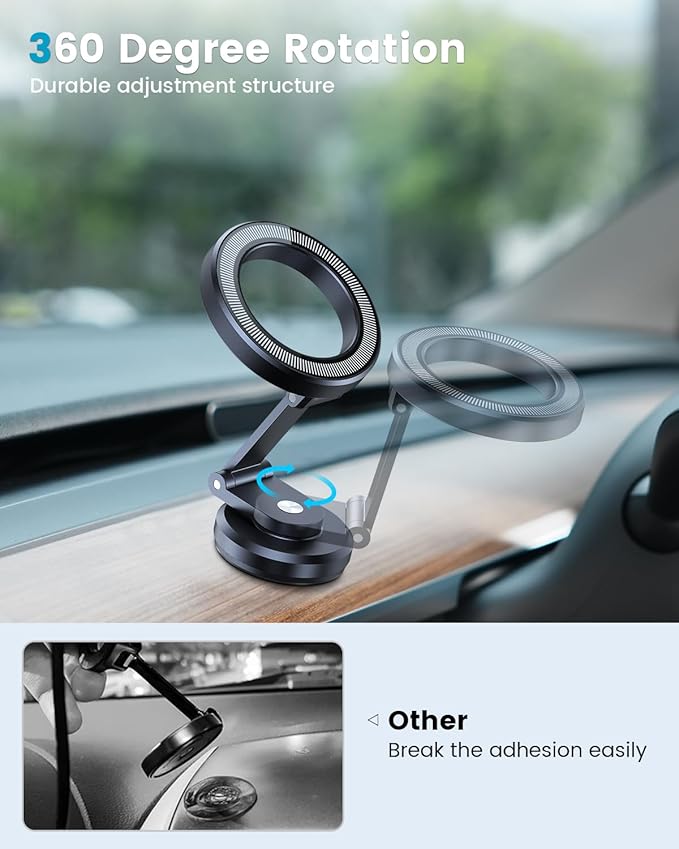 APPS2Car Foldable Metal Magnetic Car Phone Mount for Magsafe iPhone 16 15 14 13 12 Pro Max Plus Mini MagSafe Case, One-Hand Operation