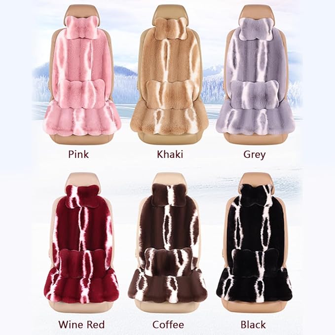 Luxury Plush Car Seat Cushion Set Car Headrest & Lumbar Support & Seat Cushion & Back Support Pillow Fluffy Fuzzy Car Seat Covers Non-Slip Cushion for Universal Accessories Automobiles (8, Pink)