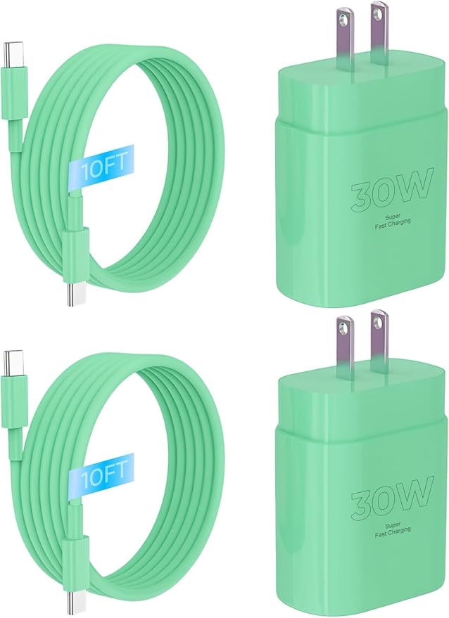 iPhone 16 15 Charger Fast Charging, 30W USB C Charger Block 10FT Cable for iPhone 15 16 Plus Pro Max/iPad Pro/AirPods, PD USBC Power Adapter Wall Plug with Extra Long Type C to C Cord (Green, 10FT)