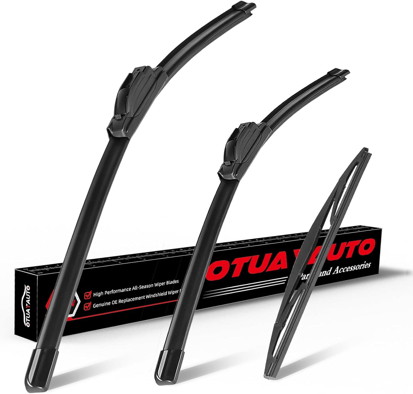 OTUAYAUTO Premium Windshield Wiper Blades - Replacement for Subaru Crosstrek 13-17, Impreza 12-16, Nissan Murano 09-16, All-Weather, Front and Rear Wiper Blades, J/U Hook - 26"+16"+12" (Pack of 3)