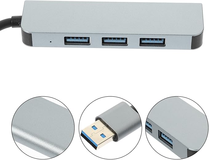 Port USB Hub Extension with Aluminum Case Portable USB Splitter Expander for Laptop High-Speed Data Transfer Plug and Play