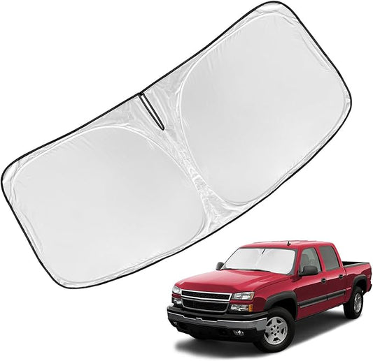 Sun Shade for Chevy Chevrolet Silverado 1500 1999-2006 Sunshade Windshield Cover, 4-Layers Sun Shield 250T Silver Sun Visor Foldable Front Window Shade Blocks UV Rays Car Accessories
