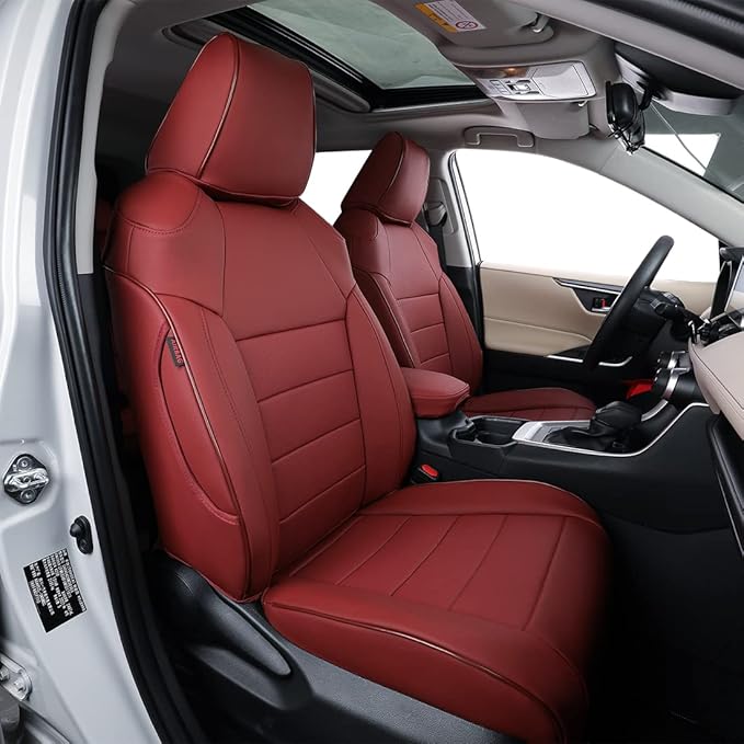 EKR Rav4 Seat Covers Custom Fit for Toyota Rav4 (Only Hybrid) 2019-2025 LE,XLE,XLE Premium,Limited,Woodland Edition, Leather Car Seat Cover Full Set for SUV,Faux Leather(Burgundy)