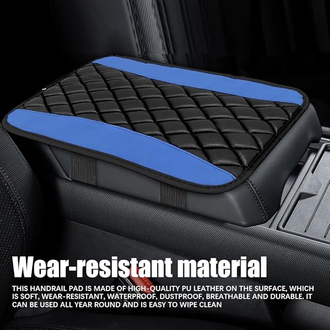Car Center Console Cushion Pad, Arm Rest Covers, 12.6"×7.5" Leather Waterproof Auto Armrest Seat Box Protector, Auto Comfortable Center Console Cover Universal for Most Vehicles (Blue)