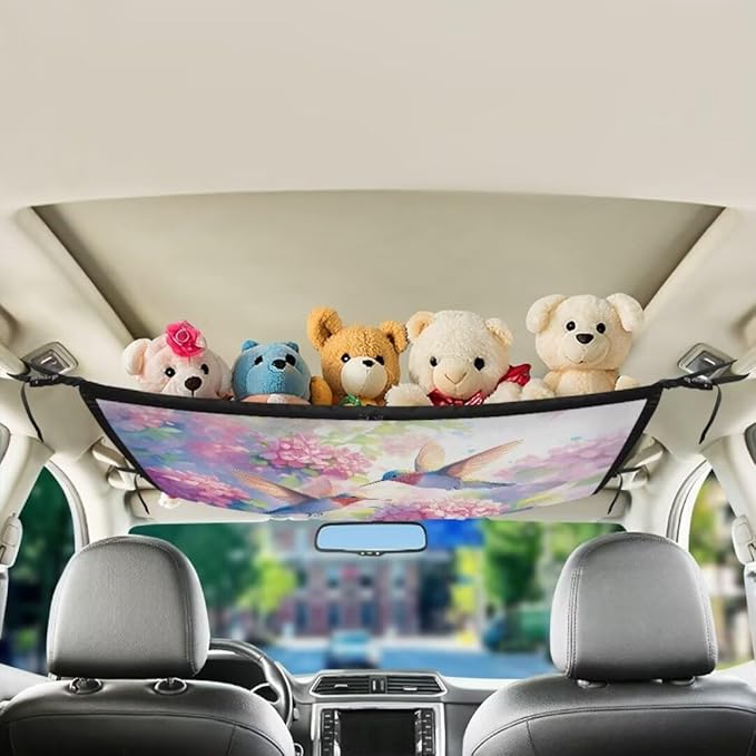 Hummingbird Hydrangea Car Roof Storage Bag Car Storage Bag Organizer Premium Car Seat Organizer Can Hold Mobile Phone, Wallet, Glasses