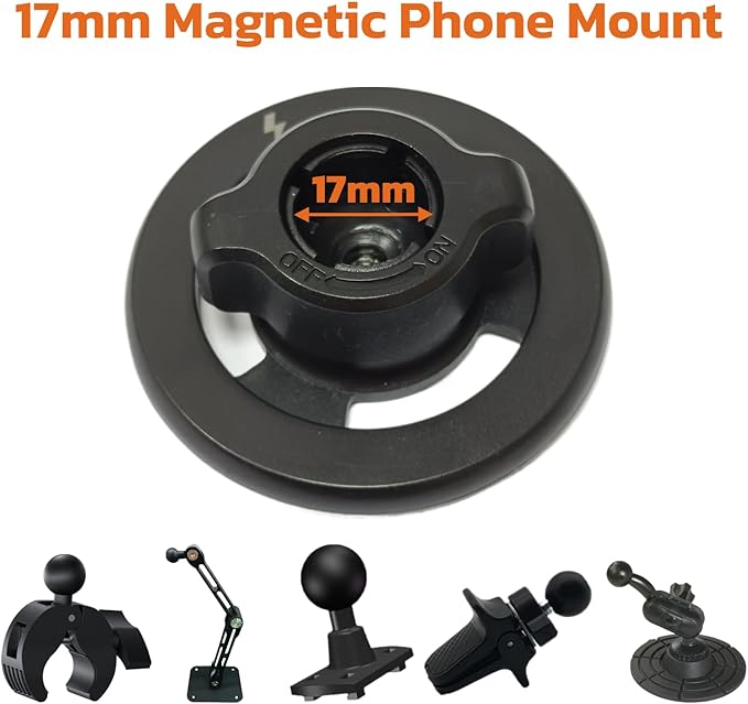 YKI 17mm Magnetic Phone Mount Adapter Compatible with Mag Safe, ViewStable Magnetic Car Phone Mount for 17mm/0.67inch Ball Socket, 360 Degree Rotatable Ball Mount Adapter for All Smartphones