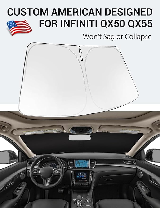 Proadsy Windshield Sun Shade for 2019-2021 Infiniti QX50 & 2021-2025 2026 QX55 Foldable Front Sunshade Protector Sun Visor Blocks UV Rays Keep Car Cooler