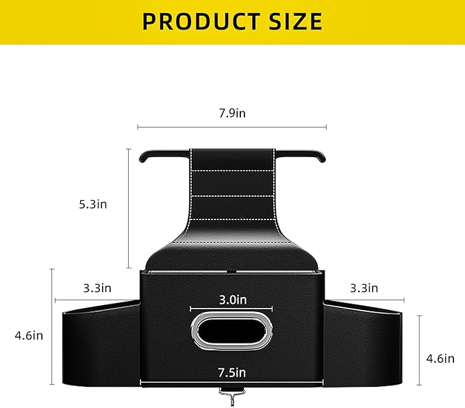 Back Seat Car Organizer with one Towel Leather wood materials Car Back Seat Storage Box 2 Drink Cup Holder Tissue Box for Hold Phone Drinks Handbag Compatible with Most Vehicles (Black)