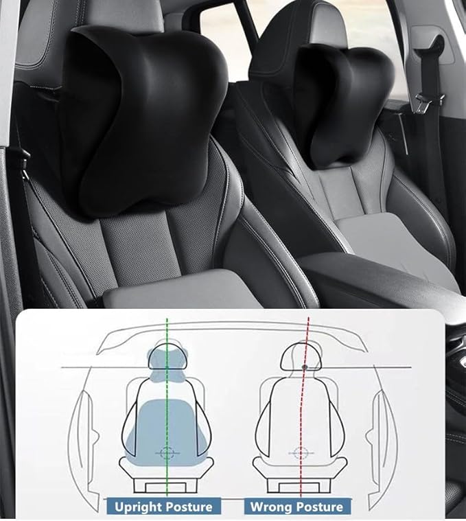 2 Pack Car Neck Pillow Support, Headrest for Driving with Adjustable Strap, Memory Foam Neck Rest Cushion, Breathable Removable Cover & Ergonomic Design, Black 2pcs