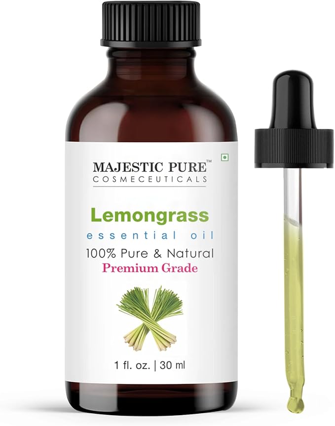 Majestic Pure Essential Oil with Glass Dropper - 100% Pure and Natural - Essential Oils for Diffuser, Aromatherapy, Soap and Candle Making, Lemongrass Essential Oil, Lemongrass Oil, 1 Fl Oz