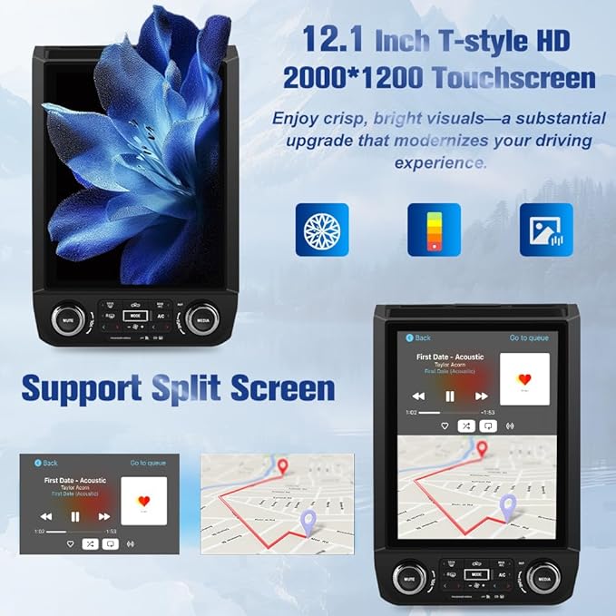 Car Radio Stereo Upgrade for Ford F150 2015-2021, Android 13 8 Core [4GB+64GB] Head Unit with T Style 12.1 Inch Touch Screen/Wireless CarPlay & Android Auto/Mirroring/WiFi/Bluetooth/FM/DSP/SWC