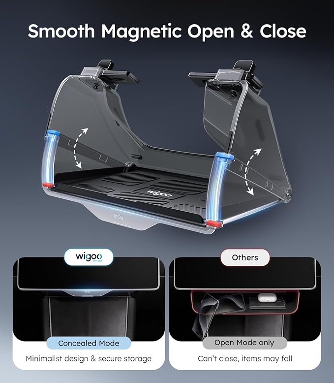 Wigoo Under Screen Organizer for Model Y 2019~2026, Including Model Y Juniper 2025~2026 (Standard, Premium & Performance), Concealed Center Console Organizer Tray, Quick & Stable Installation